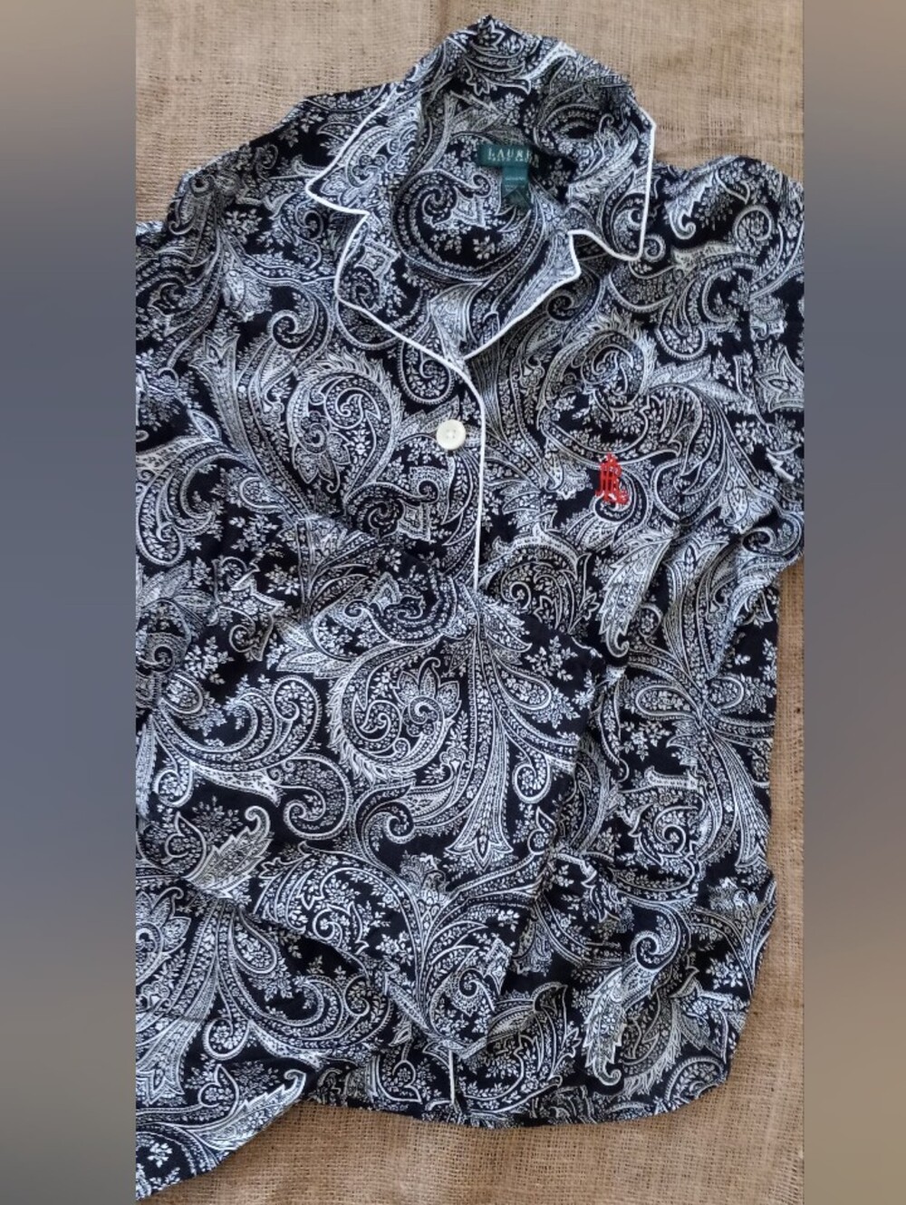 Ralph Lauren Black & White Paisley Cotton Pajamas
